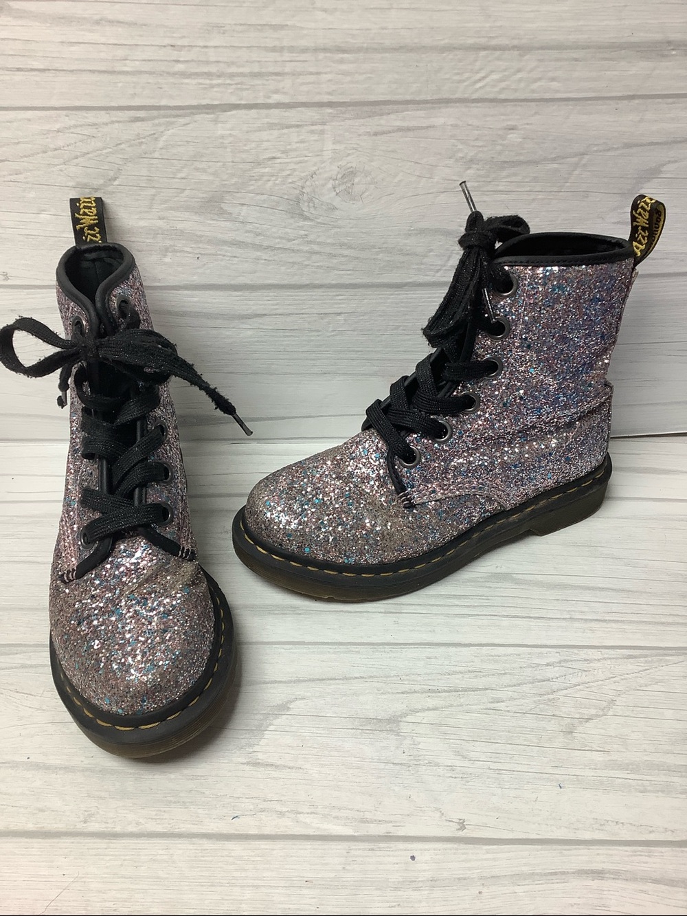 Dr. Martens Pink Glitter Lace-Up Combat Boots - Picture 10 of 11